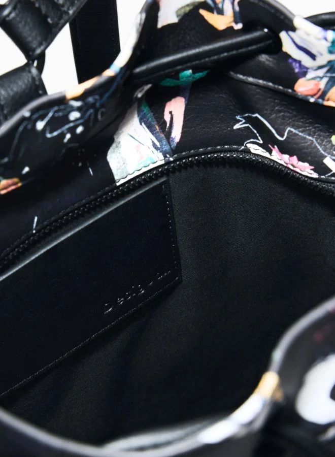 DESIGUAL Black Medium braided backpack with flowers for Women | Best Price UAE